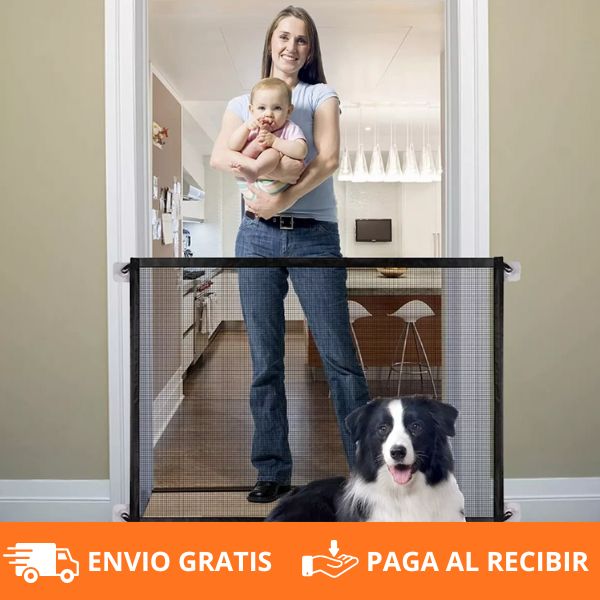 Puerta Mágica de Seguridad para Mascotas y Bebés – Malla Resistente, Plegable y Fácil de Instalar